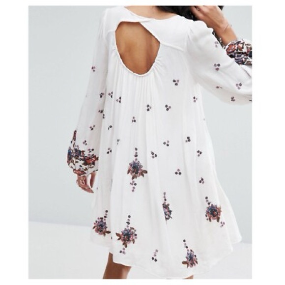 Free People Cream Floral Embroidered Long Sleeve Swing Dress - Picture 2 of 7